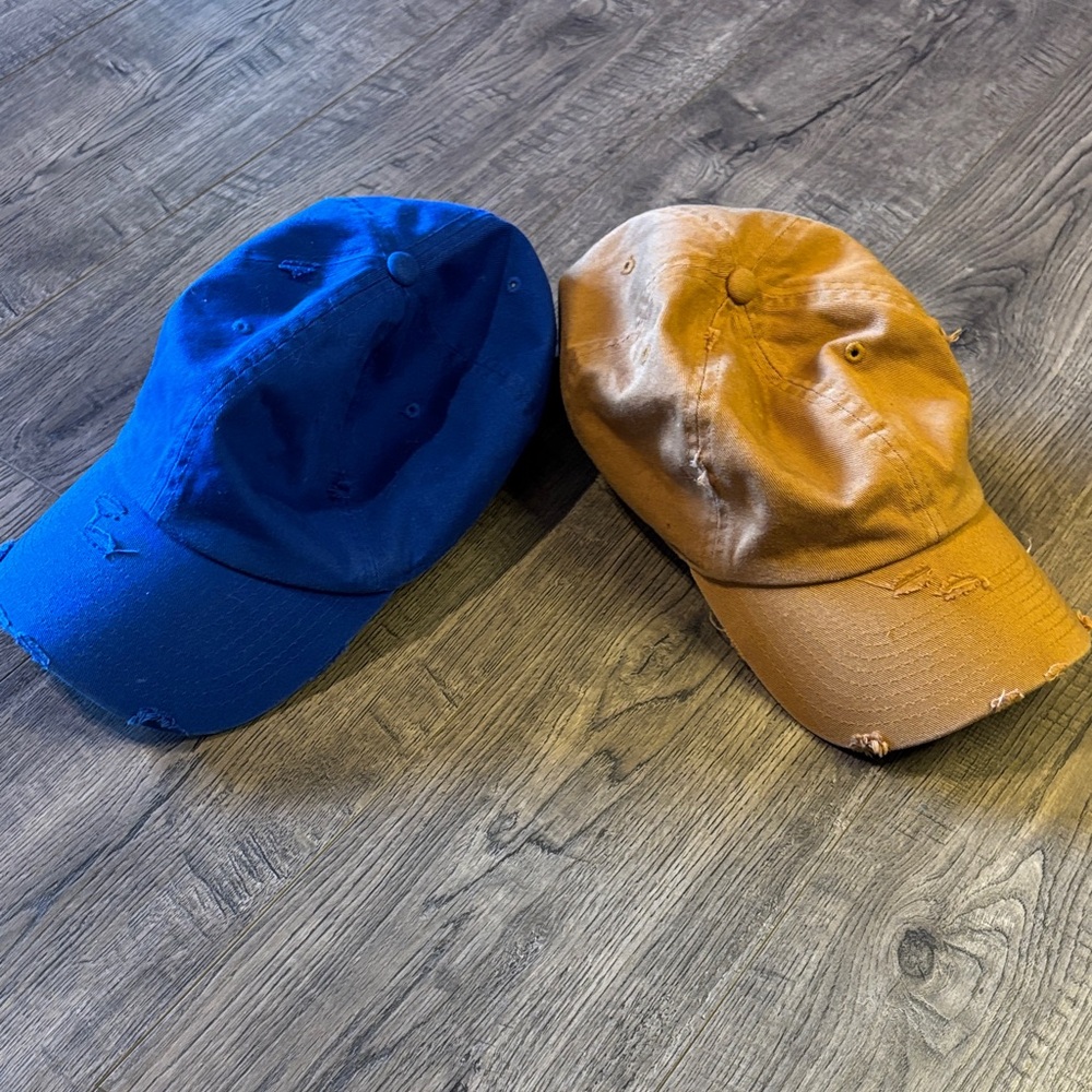 Blue and Tan Distressed Caps